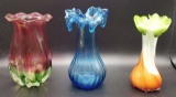 (3) Art Glass Vases: (2) 7 1/2” H and (1) 8 1/4” H