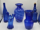 (5) Assorted Blue Glass Bottles & Vases