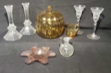 Assorted Glass including: Covered Amber Glass