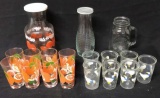 (2) Glass Juice Containers, (15) Juice Glasses