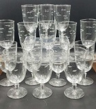 (15) Pieces of Etched Glass Stemware