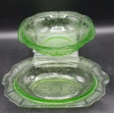 (2) Green Depression Glass Dishes: 8.25