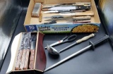 Assorted Knives, Knife Sharpeners, Ladle, etc