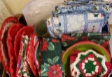 Assorted Christmas Linens: Tablecloths,