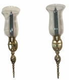 (2) Brass Wall Sconces with Glass Shades--