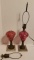 (2) Antique Cranberry Cut to Clear Lamps
