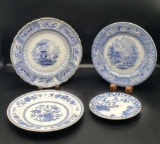 (4) Antique Blue & White Plates:  Canova 9 1/4