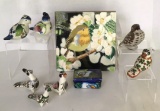 Assorted Bird Figurines, Tile & Covered Box