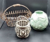 (2) Decorative Baskets and Ceramic Lantern