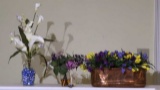 Copper 2-Handle Pot and (3) Artificial Flower