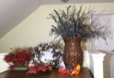 Assorted artificial flower arrangements etc.