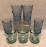 (4) Blue Iced Tea Glasses & (3) Green Tumblers