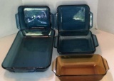 (5) Pieces of Glass Bakeware: (3) 8” Square Blue