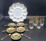 Milk Glass Egg Platter  (6) Gold Trimmed Juice