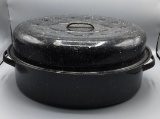 Blue Speckled Granite Ware Oval Covered Roaster