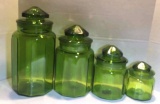 Set of (4) Green Glass Canisters