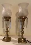 (2) Vintage Marble, Brass and Crystal Electric