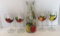 Handpainted Fruit Design Carafe and 4 Wine Glasses