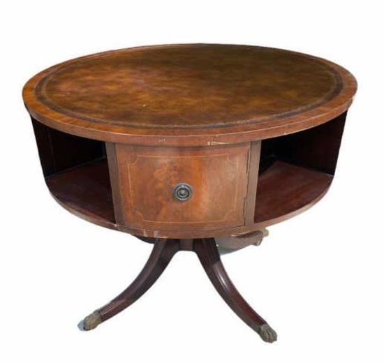Vintage Round Mahogany Pedestal Table with