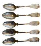 (5) Antique Silver Teaspoons--Engraved