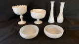 (6) Milk Glass Vases, etc.