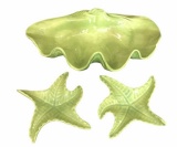 Clam Shell Ceramic Bowl and (2) Starfish Dishes