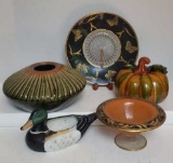 Assorted Decorative Items: Flower Pot, Pumpkin,