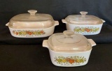 (3) Corning Ware Covered Casserole Dishes:
