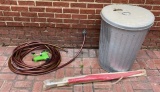 Aluminum Trash Can, Garden Hose, Sprinkler,