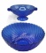 (2) Cobalt Blue Items: 2-Handled Pedestal Bowl,