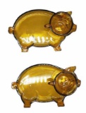 (2) Vintage Tiara Amber Glass Pig Snack Plate &
