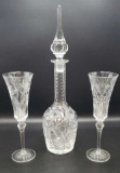Crystal Decanter & (2) Crystal Wine Glasses