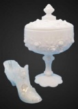 (2) Fenton Glass Items: 8.5’’ Milk Glass Candy