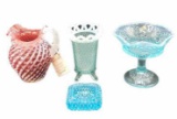 (4) Colored Glass Items: Fenton 12 oz Hobnail