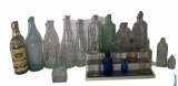 Assorted Vintage Bottles: Medicine, Liquor, Oil,