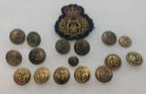 Assorted British Navy Buttons & Royal Patch