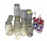 Assorted Ball Jars, Some Decorated