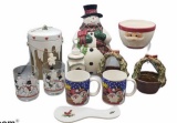 Assorted Christmas Items: Cookie Jars, Bowls,