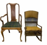 Arm Chair w/Uphosleted Seat & Vintage Wicker