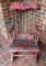 Vintage Red Painted Spindle-Back Rocking Chair