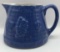 Antique Blue Pottery Pitcher Embossed with Fruit,