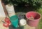 Assorted Buckets, Crates, Gas Cans, etc.