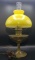 Antique Brass Lamp with Yellow Glass Shade