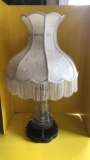 Etched Glass Pitcher Lamp with Silverplate Base