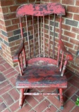 Vintage Red Painted Spindle-Back Rocking Chair