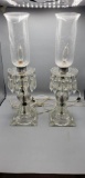 Pair of Etched Glass Lamps with Hanging  Crystals