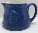 Antique Blue Pottery Pitcher Embossed with Fruit,