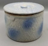 Salt Glaze Blue Covered Small Crock