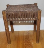 Primitive Stool with Woven Top, 16 5/8’’ T x