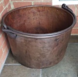 Large Antique Copper Kettle or Cauldron w/ Hand-Forged Iron Handle